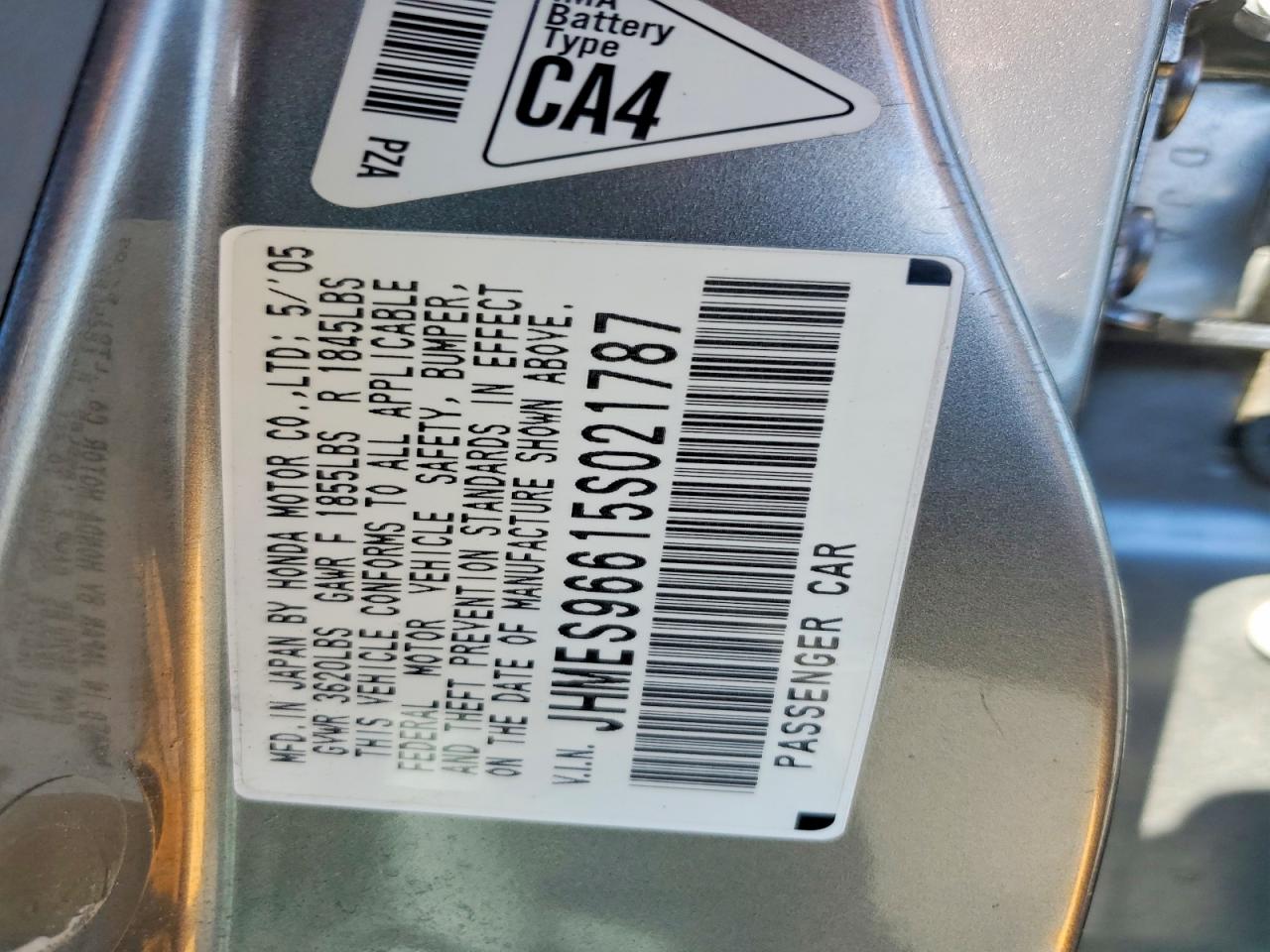 2005 Honda Civic Hybrid Gray vin: JHMES96615S021787