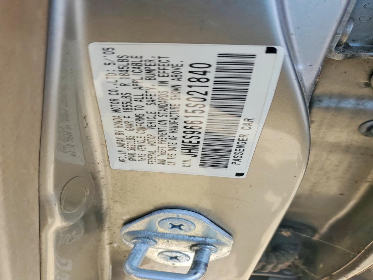 2005 Honda Civic Hybrid Gold vin: JHMES96615S021840