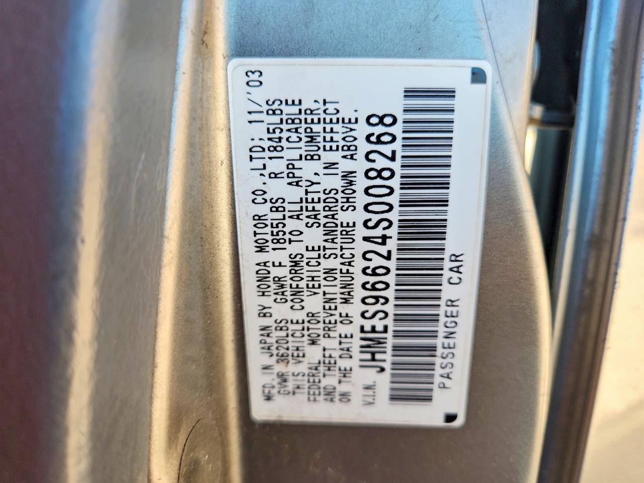 2004 Honda Civic Hybrid Silver vin: JHMES96624S008268