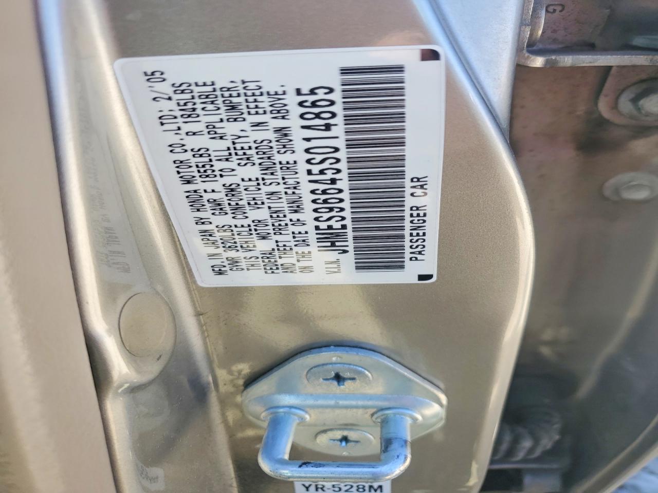 2005 Honda Civic Hybrid Серый vin: JHMES96645S014865