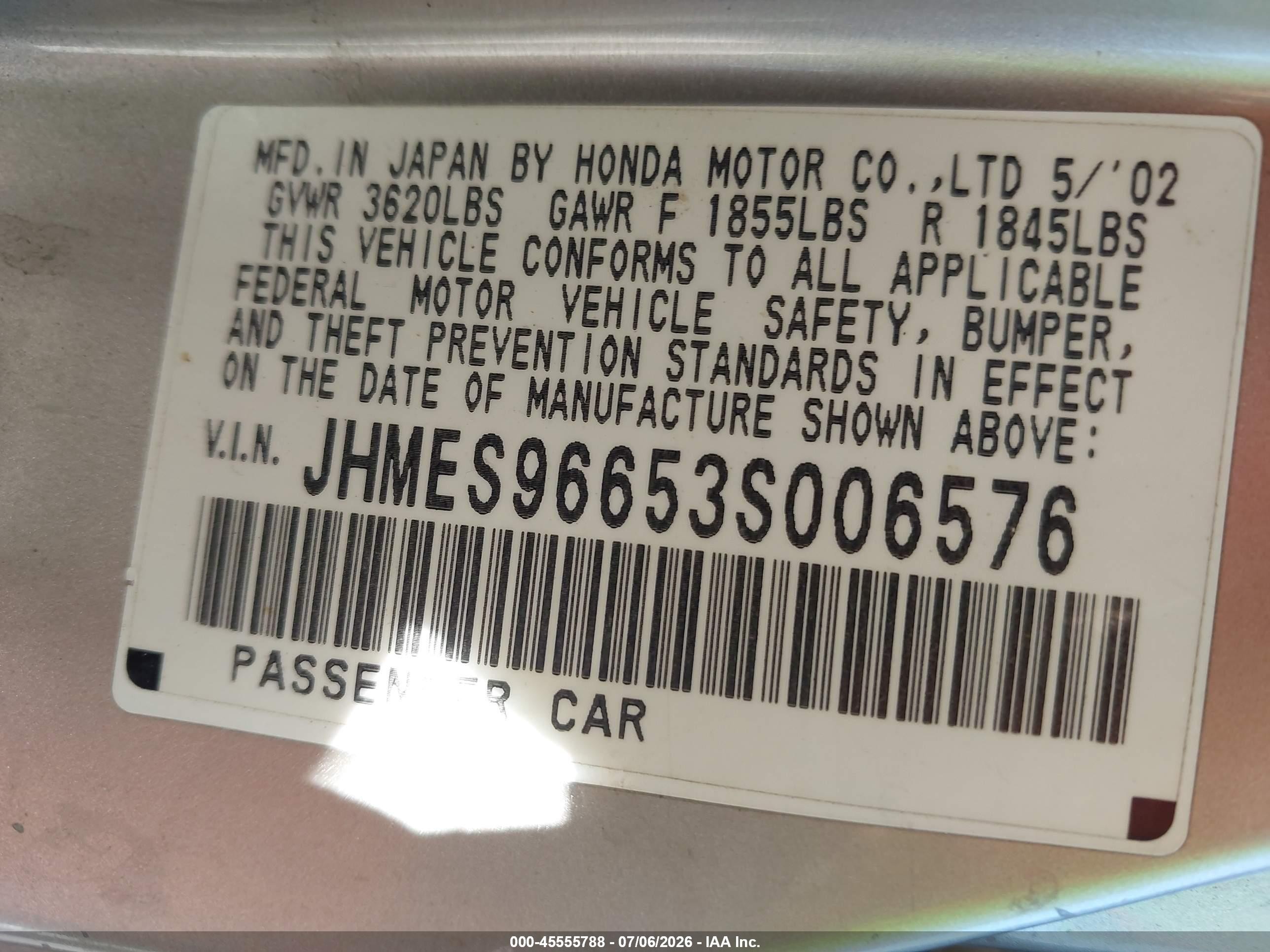 2003 Honda Civic Hybrid Beige vin: JHMES96653S006576