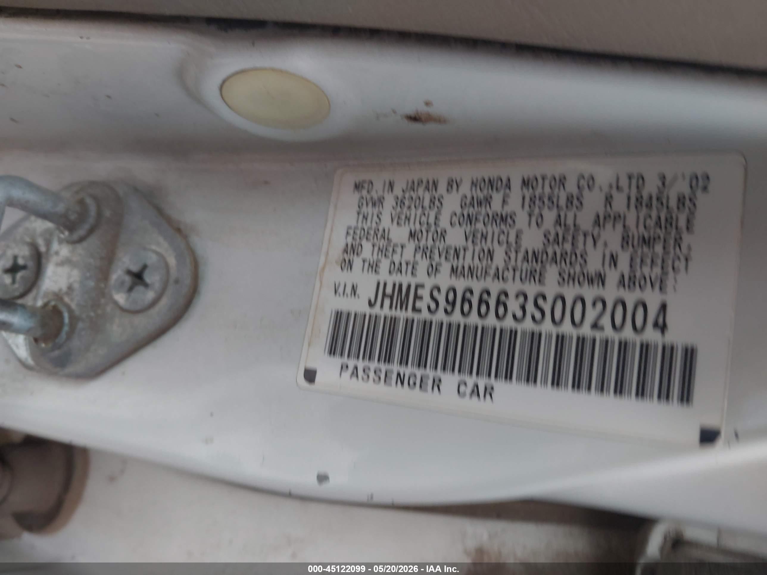 2003 Honda Civic Hybrid Белый vin: JHMES96663S002004