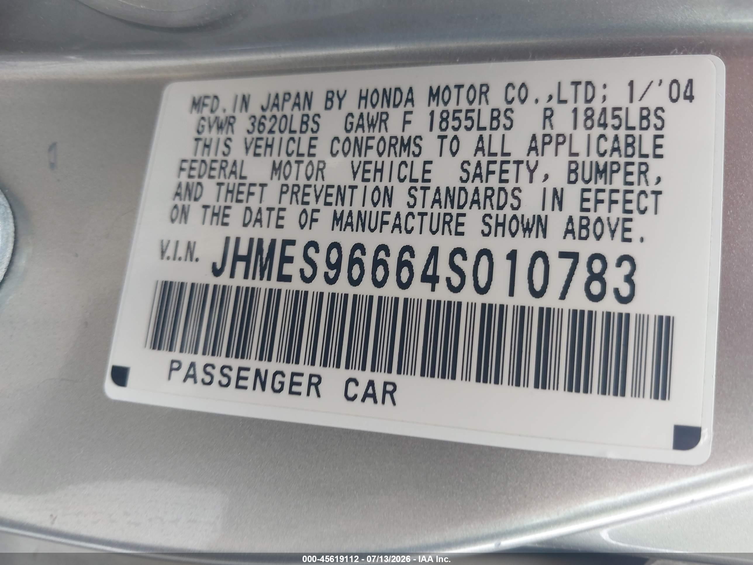 2004 Honda Civic Hybrid Tan vin: JHMES96664S010783