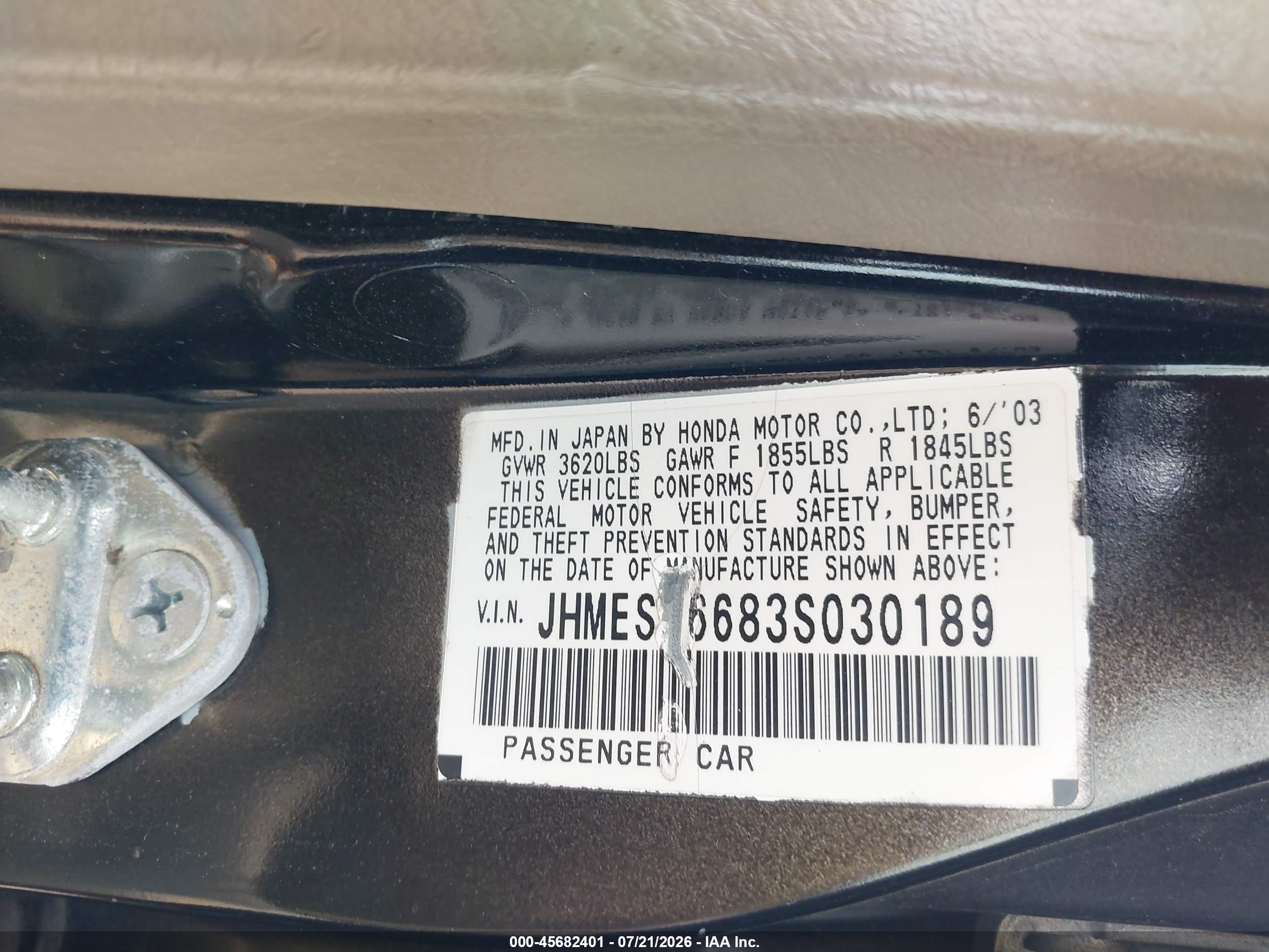 2003 Honda Civic Hybrid Black vin: JHMES96683S030189