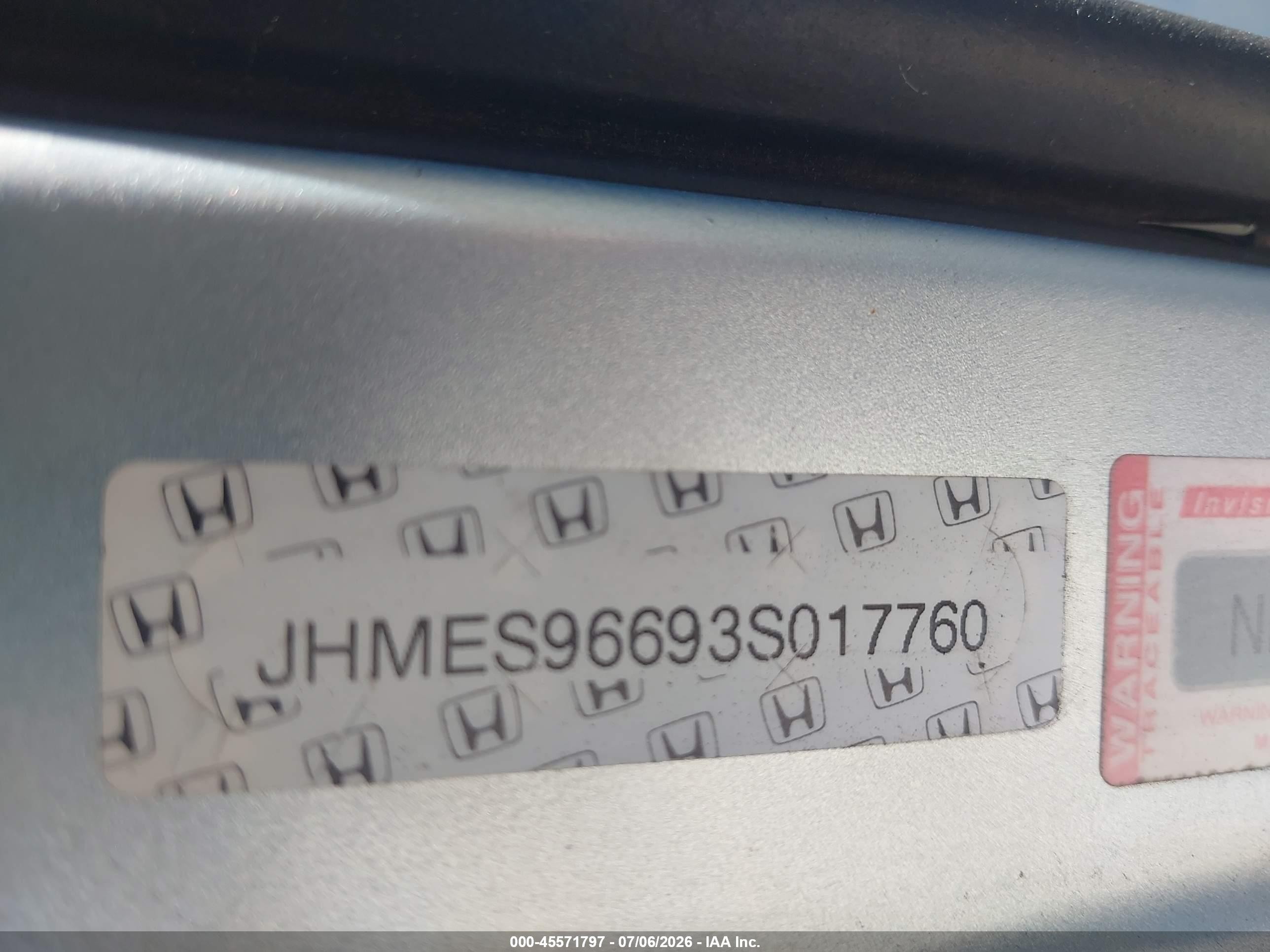2003 Honda Civic Hybrid Синий vin: JHMES96693S017760