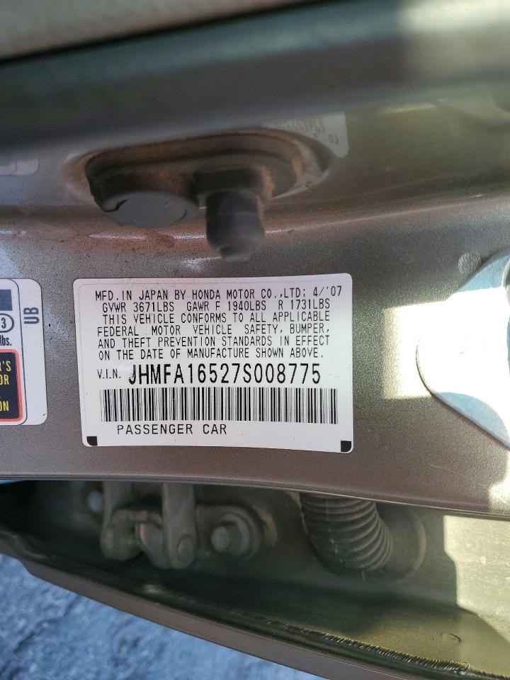 2007 Honda Civic Lx Gray vin: JHMFA16527S008775