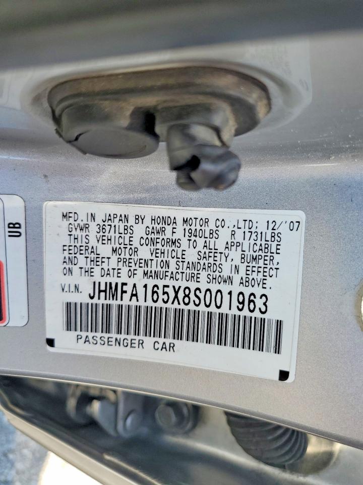 2008 Honda Civic Lx Silver vin: JHMFA165X8S001963