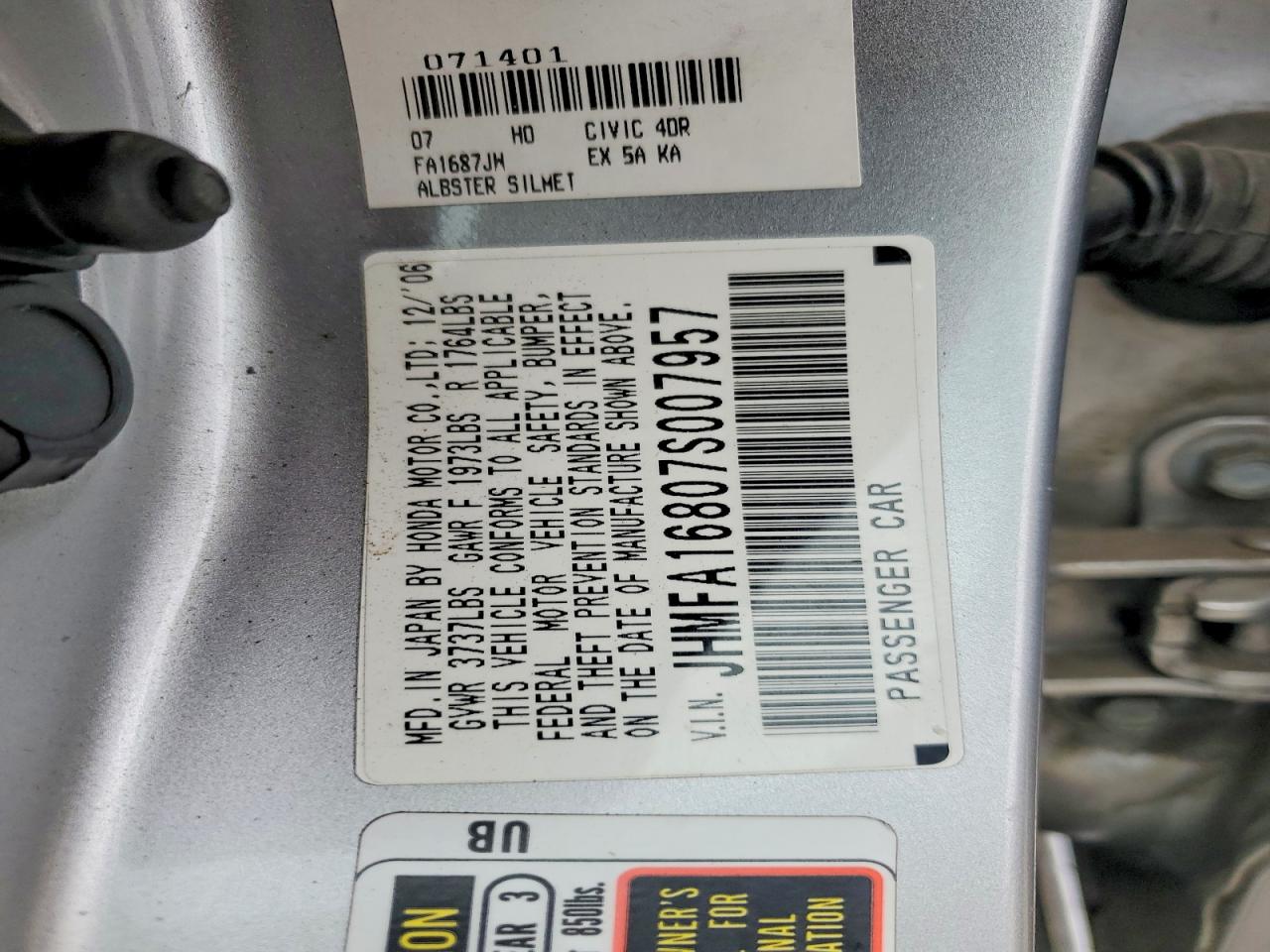 2007 Honda Civic Ex Silver vin: JHMFA16807S007957