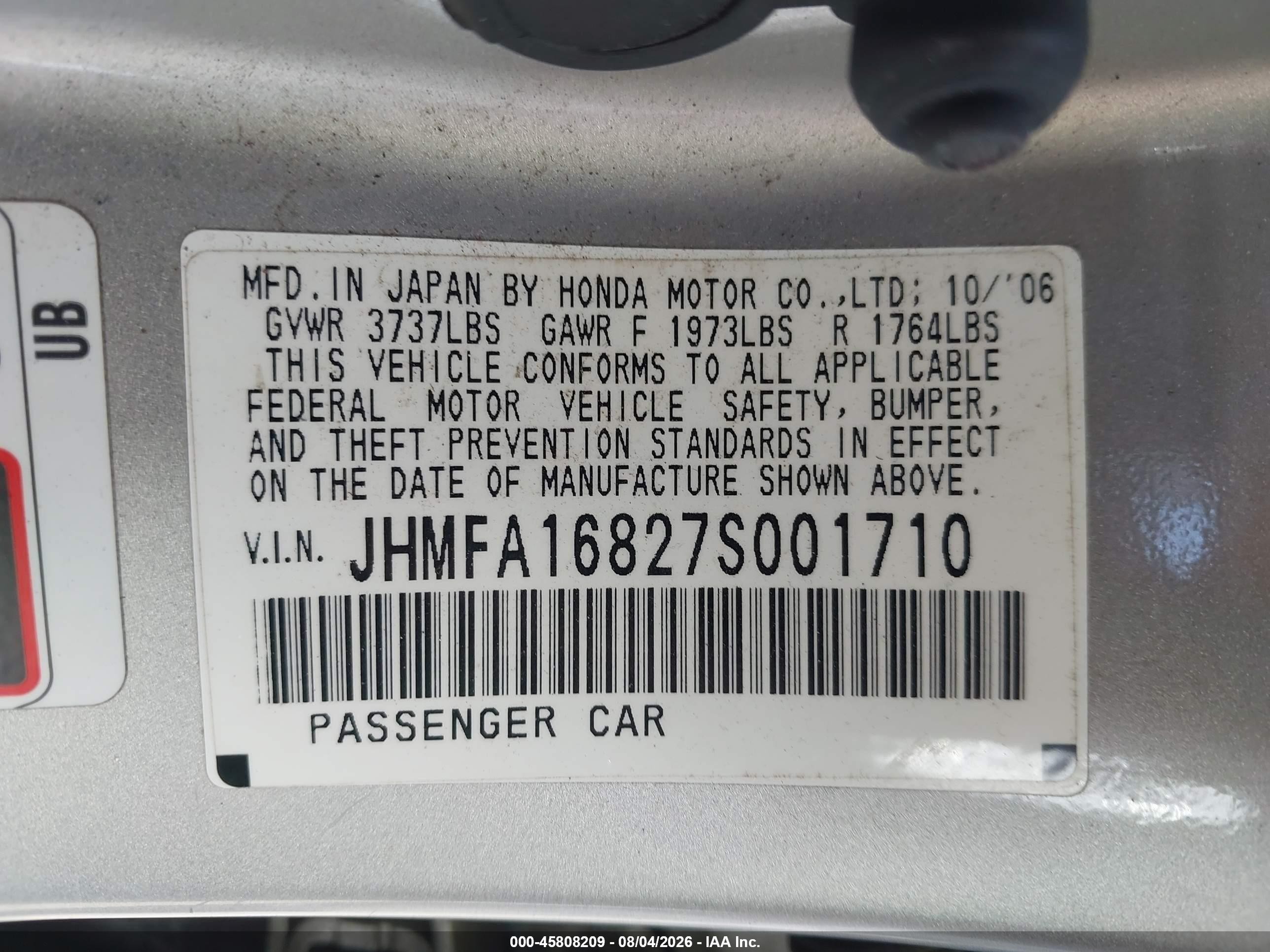 2007 Honda Civic Ex Silver vin: JHMFA16827S001710