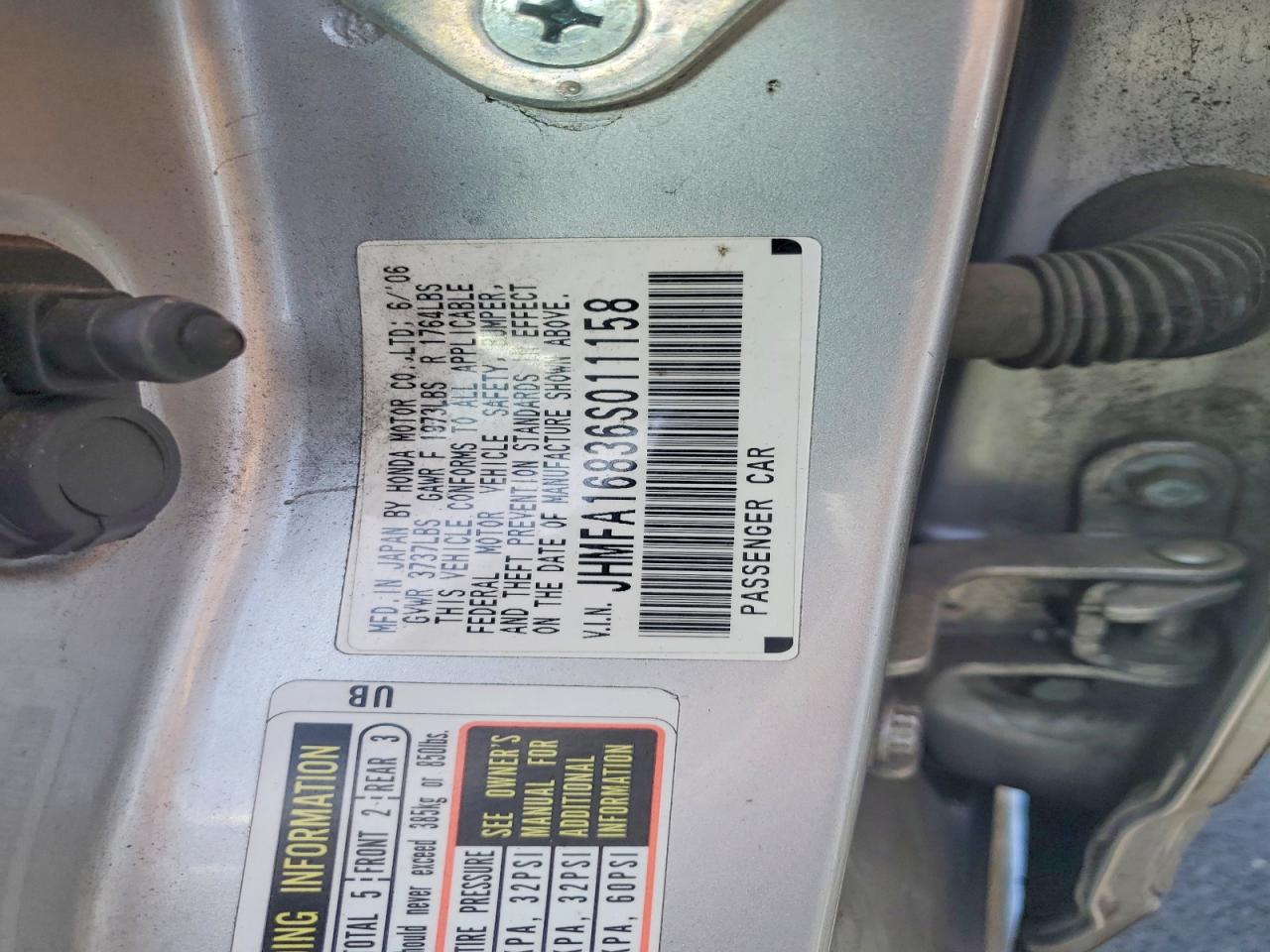 2006 Honda Civic Ex Silver vin: JHMFA16836S011158