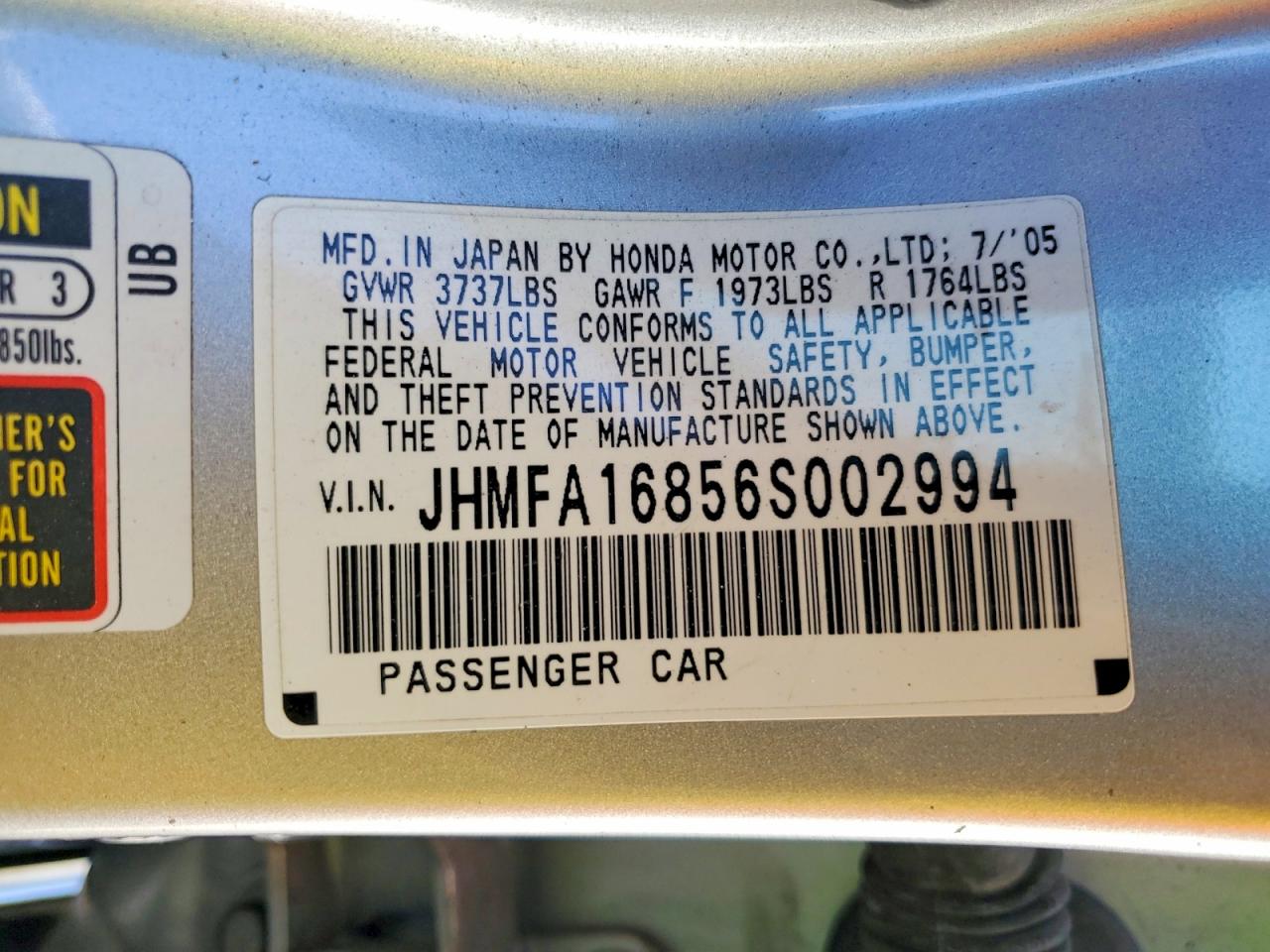 2006 Honda Civic Ex Silver vin: JHMFA16856S002994