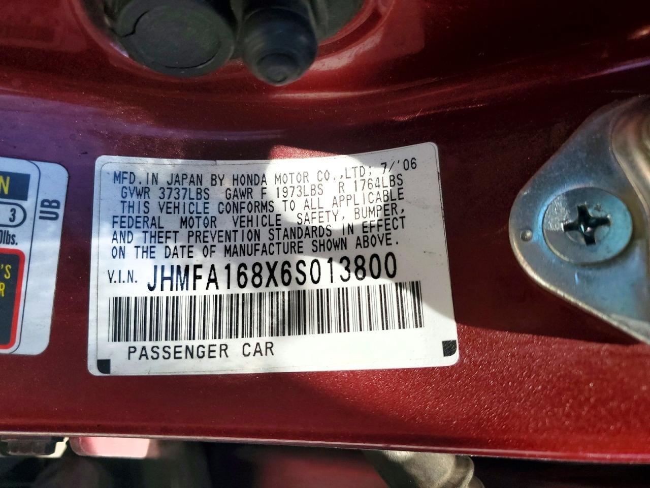 2006 Honda Civic Ex Burgundy vin: JHMFA168X6S013800