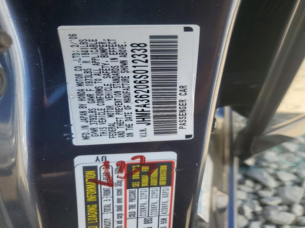 2006 Honda Civic Hybrid Blue vin: JHMFA36206S012338