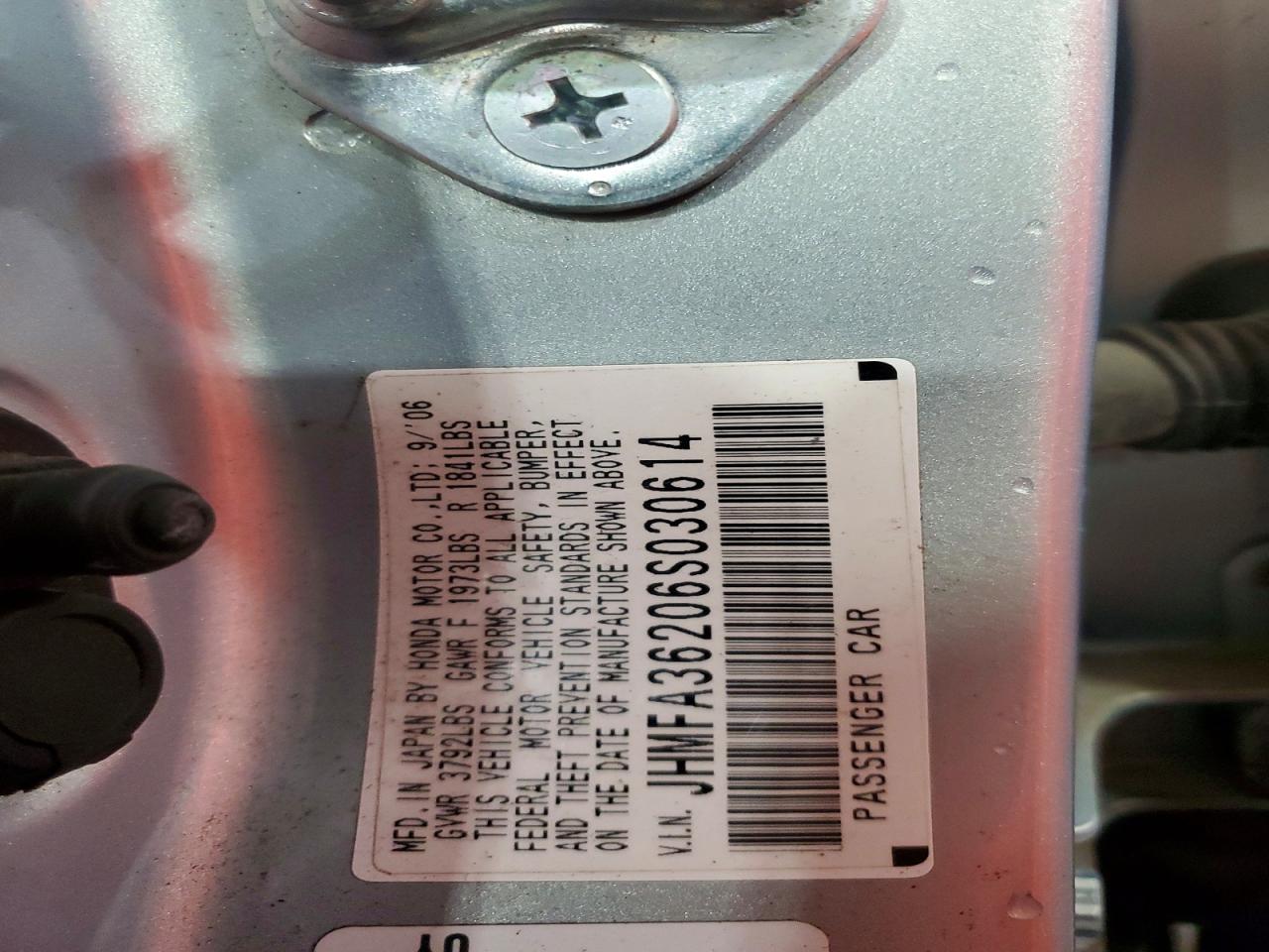 2006 Honda Civic Hybrid Silver vin: JHMFA36206S030614