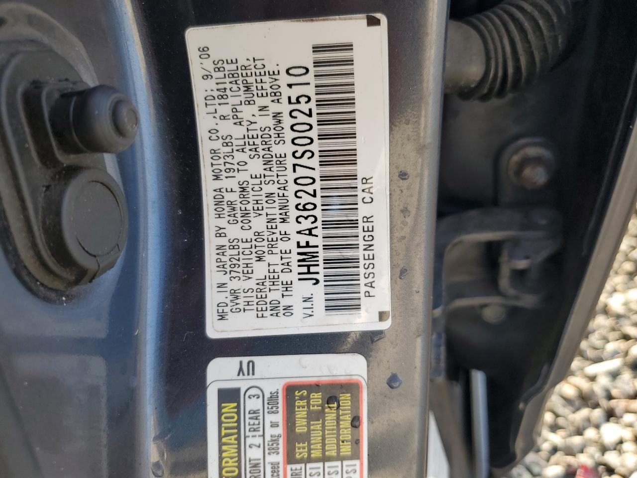 2007 Honda Civic Hybrid Gray vin: JHMFA36207S002510