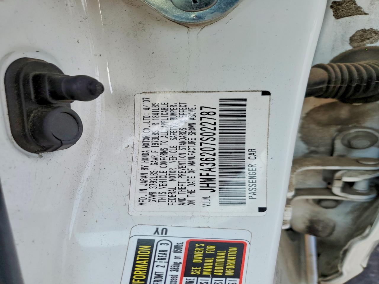2007 Honda Civic Hybrid White vin: JHMFA36207S022787