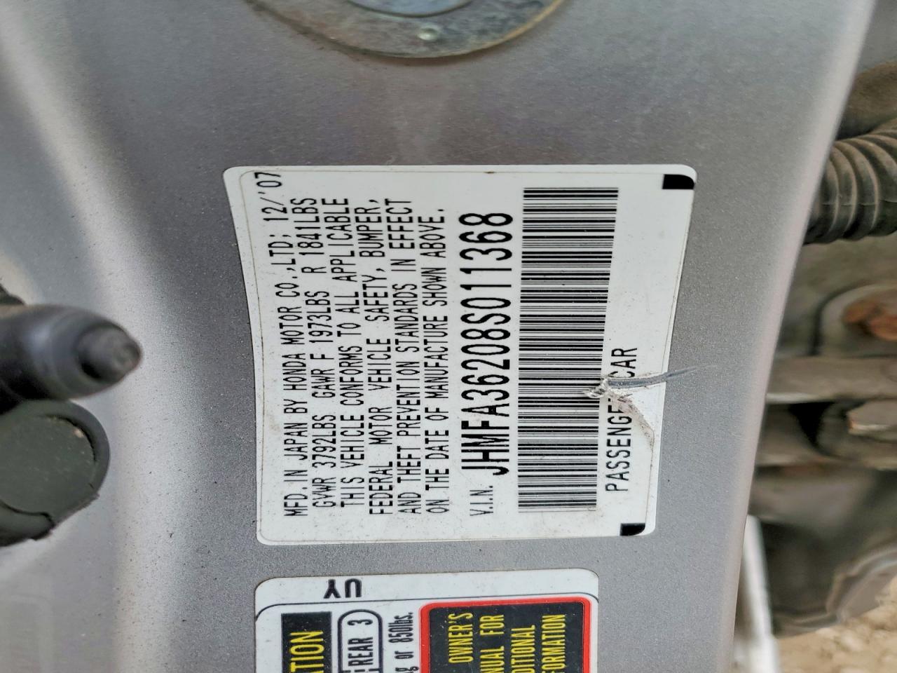 2008 Honda Civic Silver vin: JHMFA36208S011368