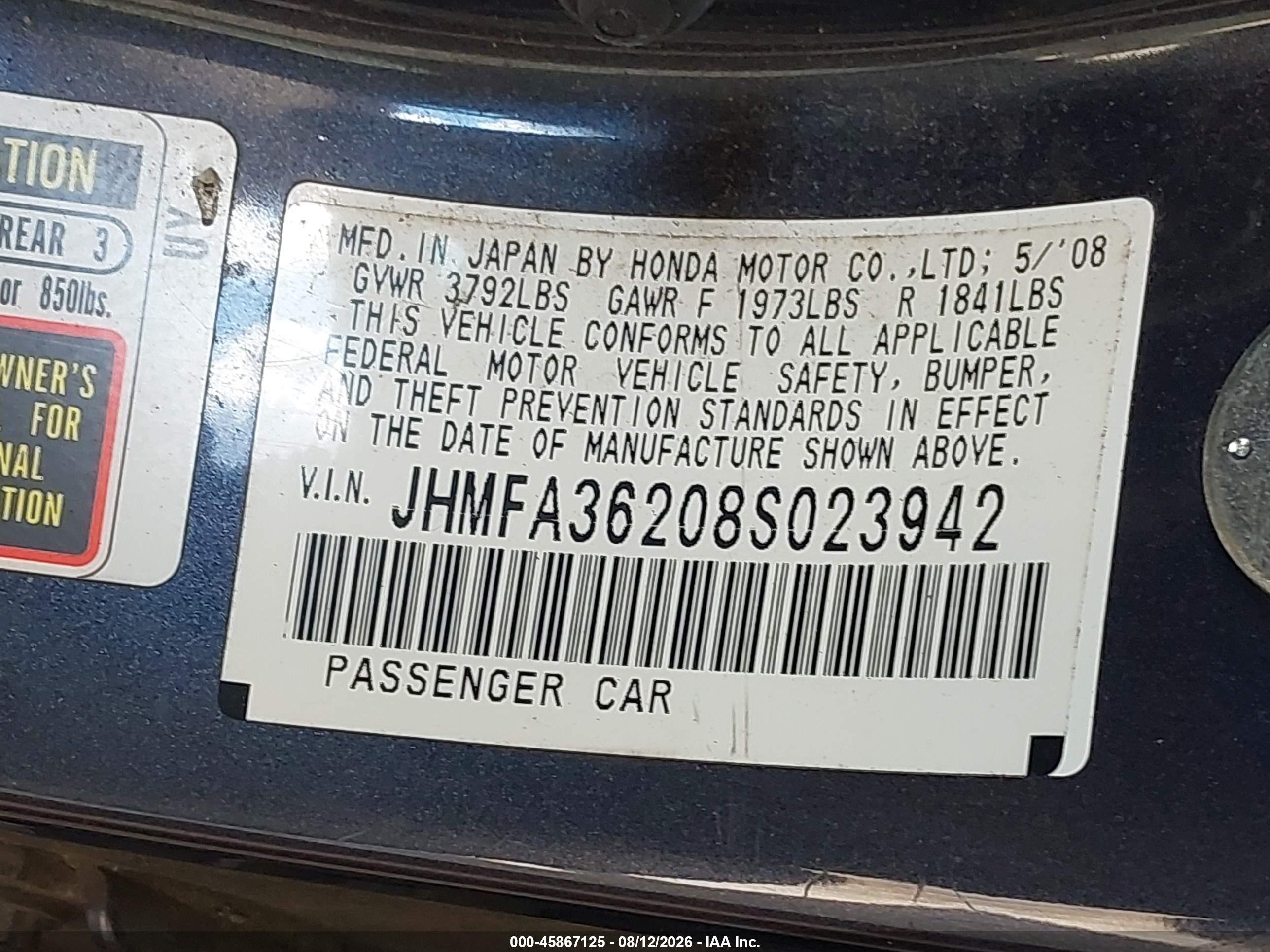 2008 Honda Civic Hybrid   Gray vin: JHMFA36208S023942
