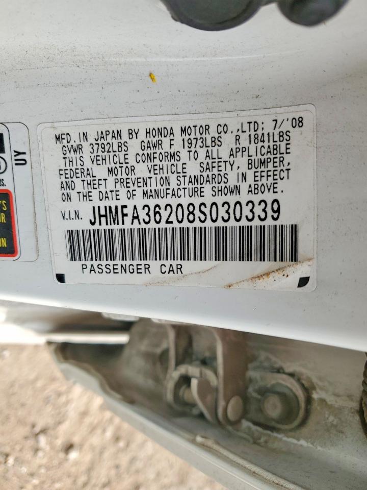 2008 Honda Civic Hybrid White vin: JHMFA36208S030339