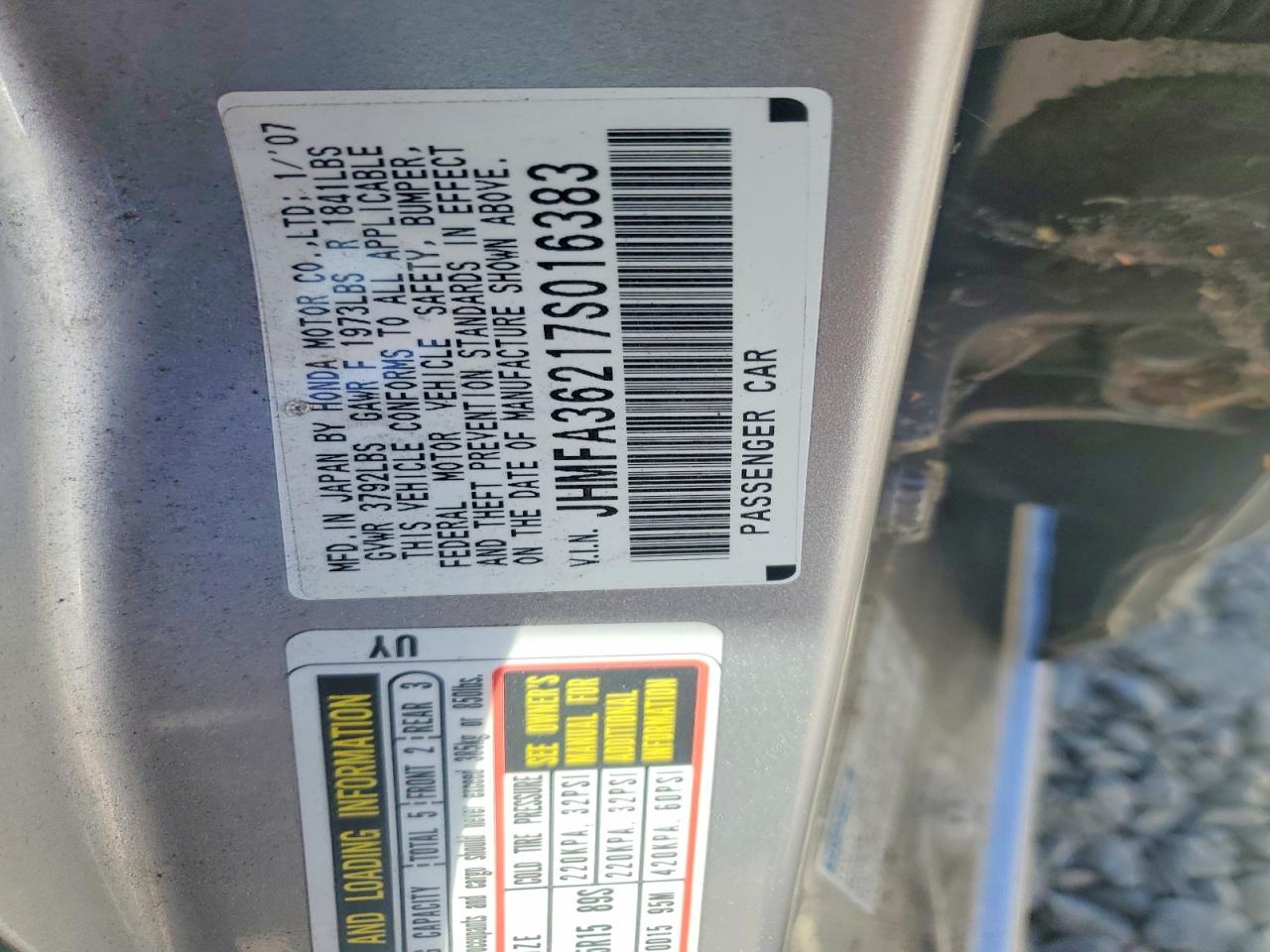 2007 Honda Civic Hybrid Gray vin: JHMFA36217S016383