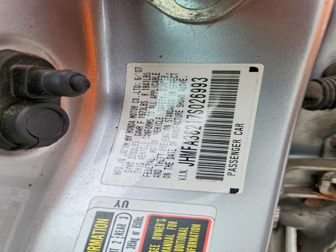2007 Honda Civic Hybrid Silver vin: JHMFA36217S026993