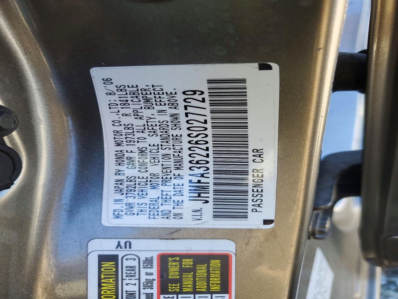 2006 Honda Civic Hybrid Gray vin: JHMFA36226S027729