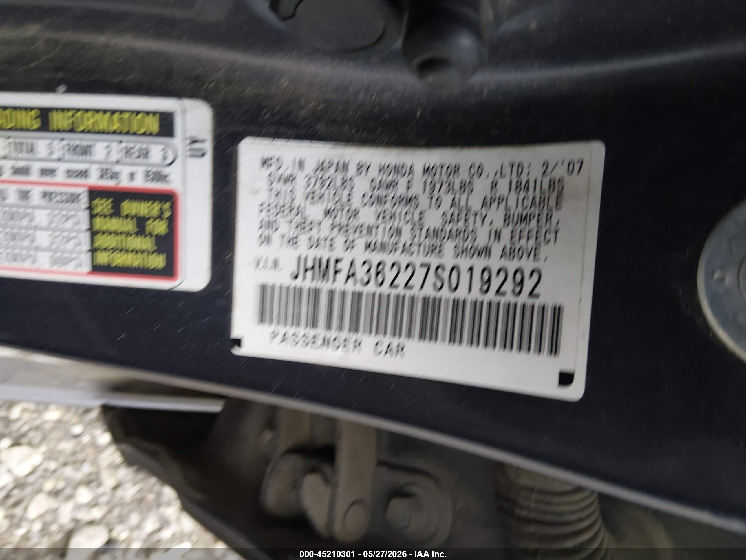 2007 Honda Civic Hybrid   Blue vin: JHMFA36227S019292
