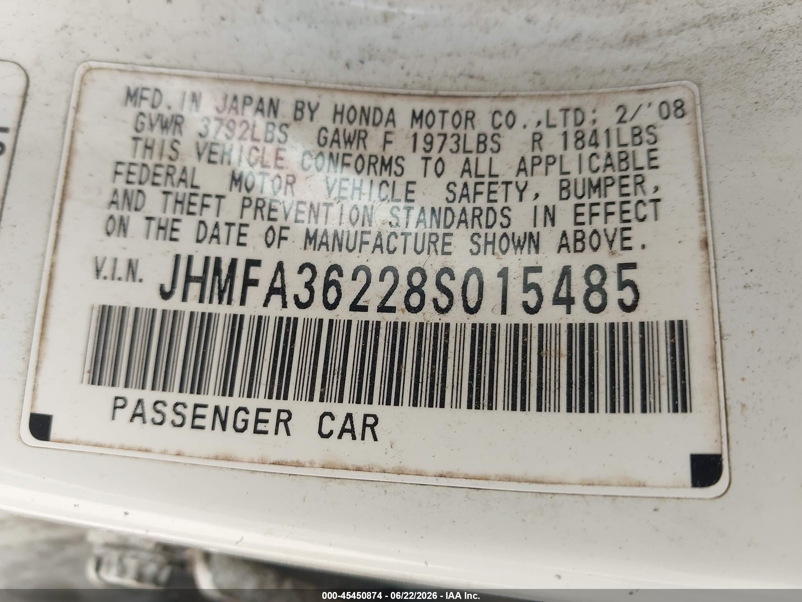2008 Honda Civic Hybrid   White vin: JHMFA36228S015485