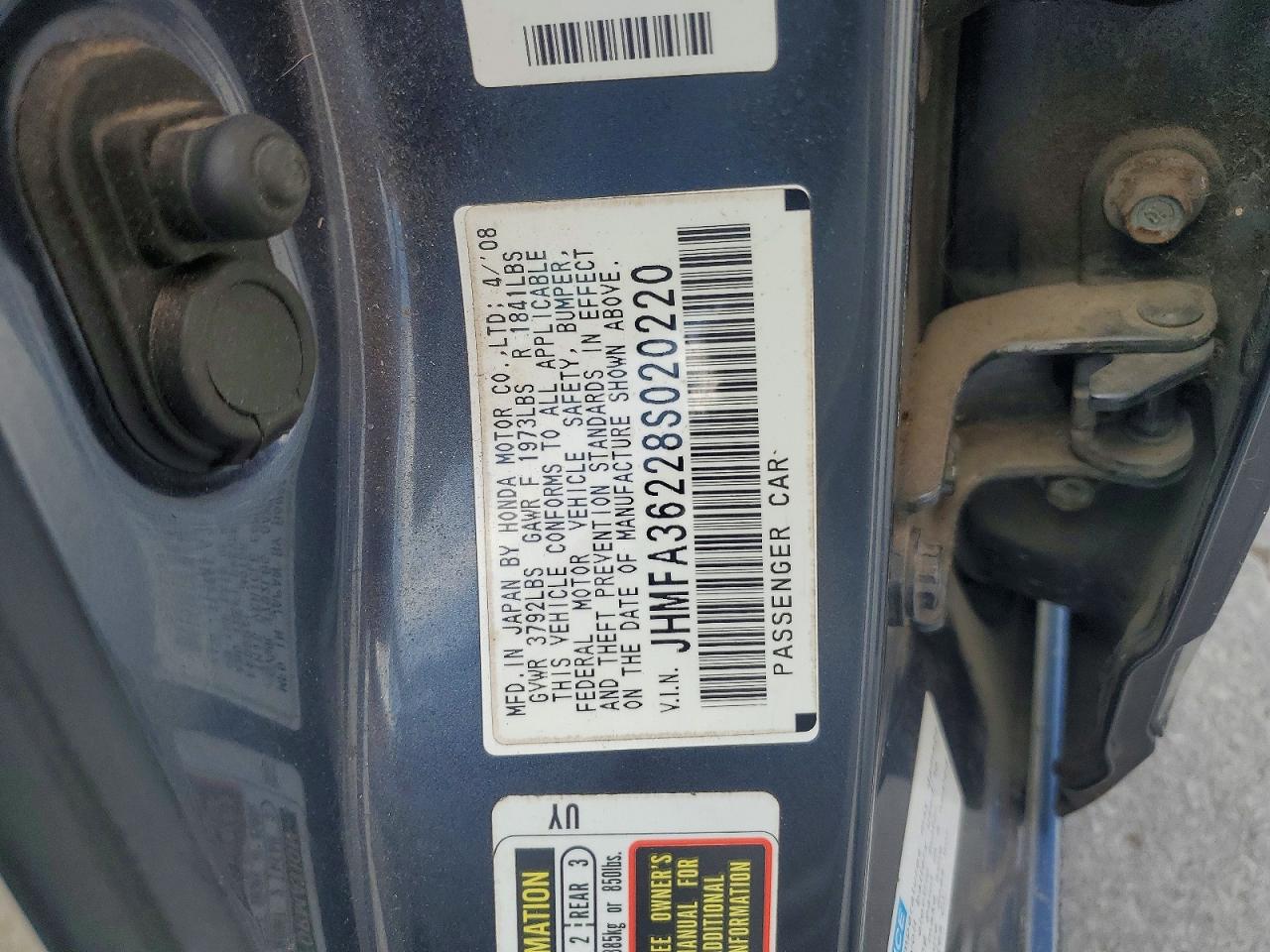 2008 Honda Civic Hybrid Gray vin: JHMFA36228S020220