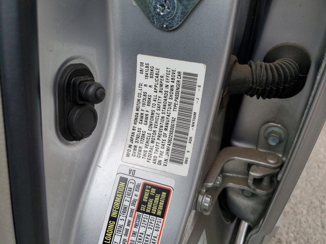 2009 Honda Civic Hybrid Silver vin: JHMFA36229S000762