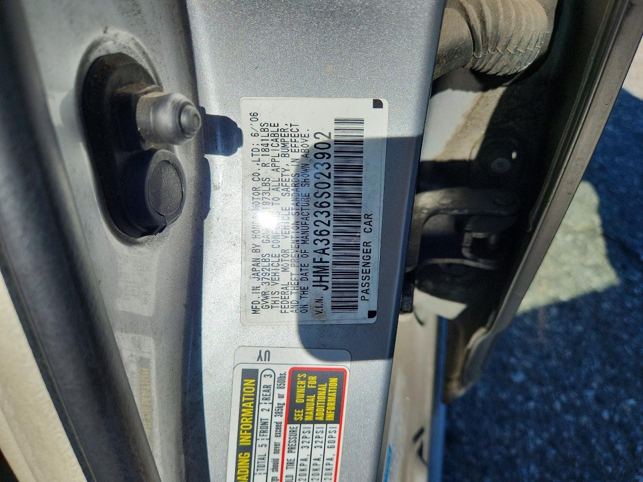 2006 Honda Civic Hybrid Silver vin: JHMFA36236S023902