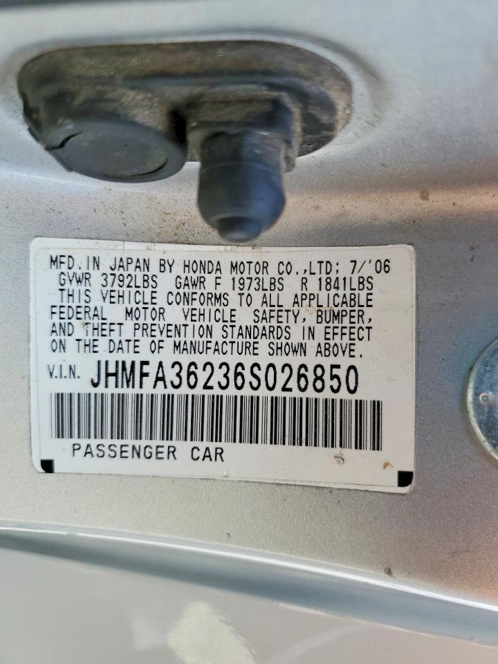 2006 Honda Civic Hybrid White vin: JHMFA36236S026850