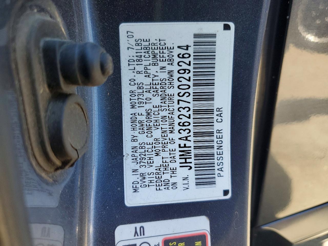 2007 Honda Civic Hybrid Gray vin: JHMFA36237S029264