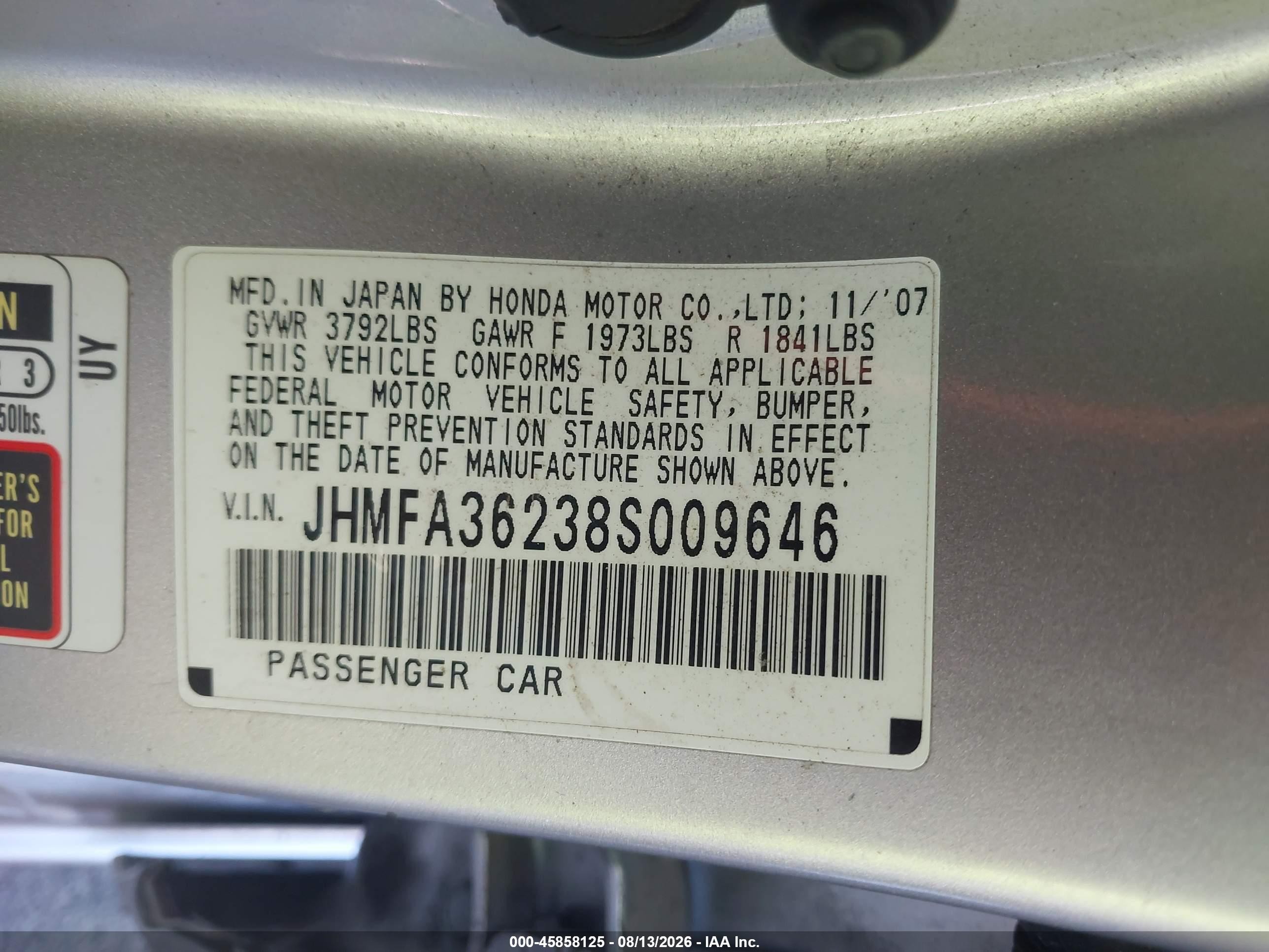 2008 Honda Civic Hybrid   Silver vin: JHMFA36238S009646