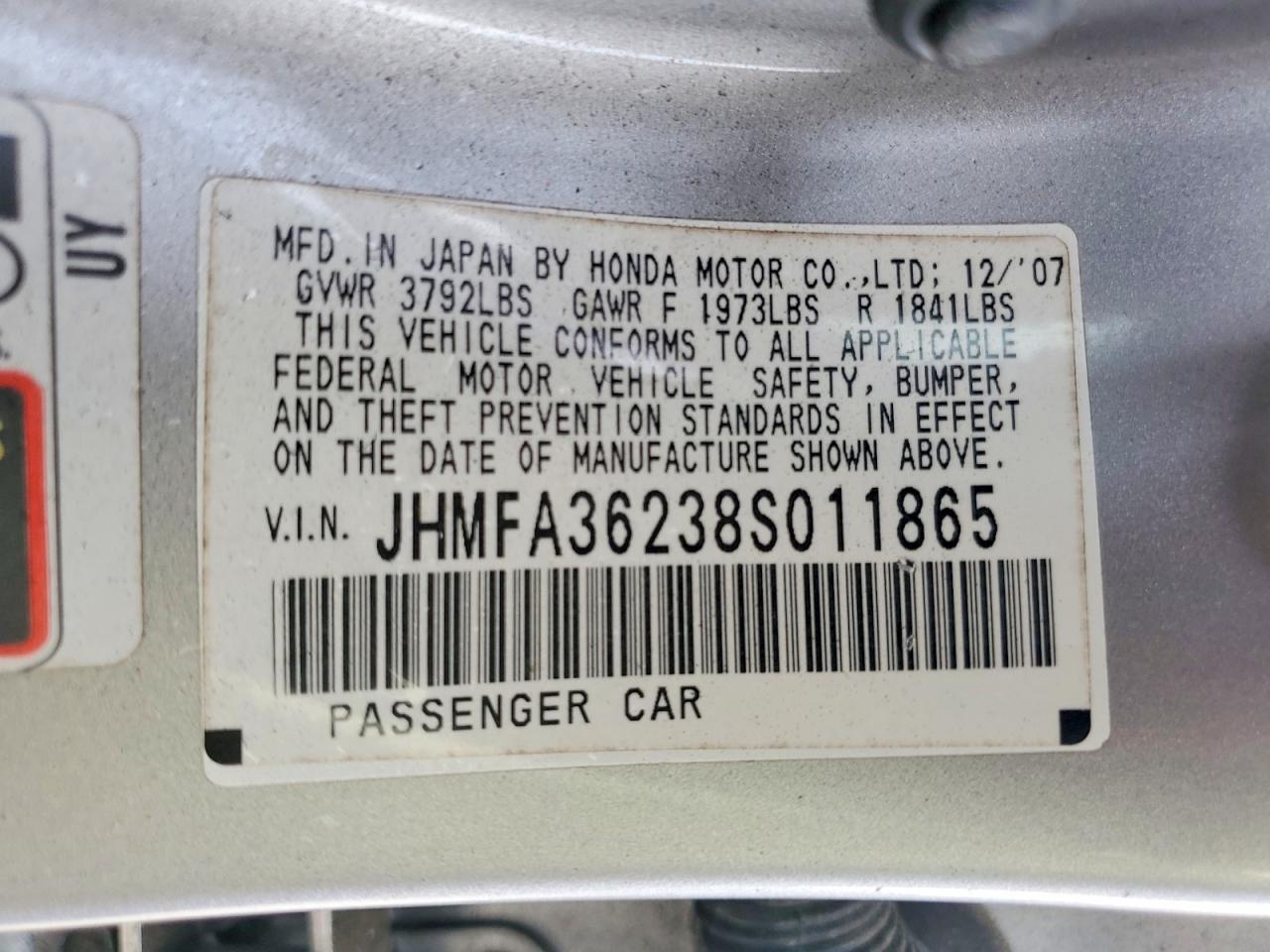 2008 Honda Civic Hybrid Silver vin: JHMFA36238S011865