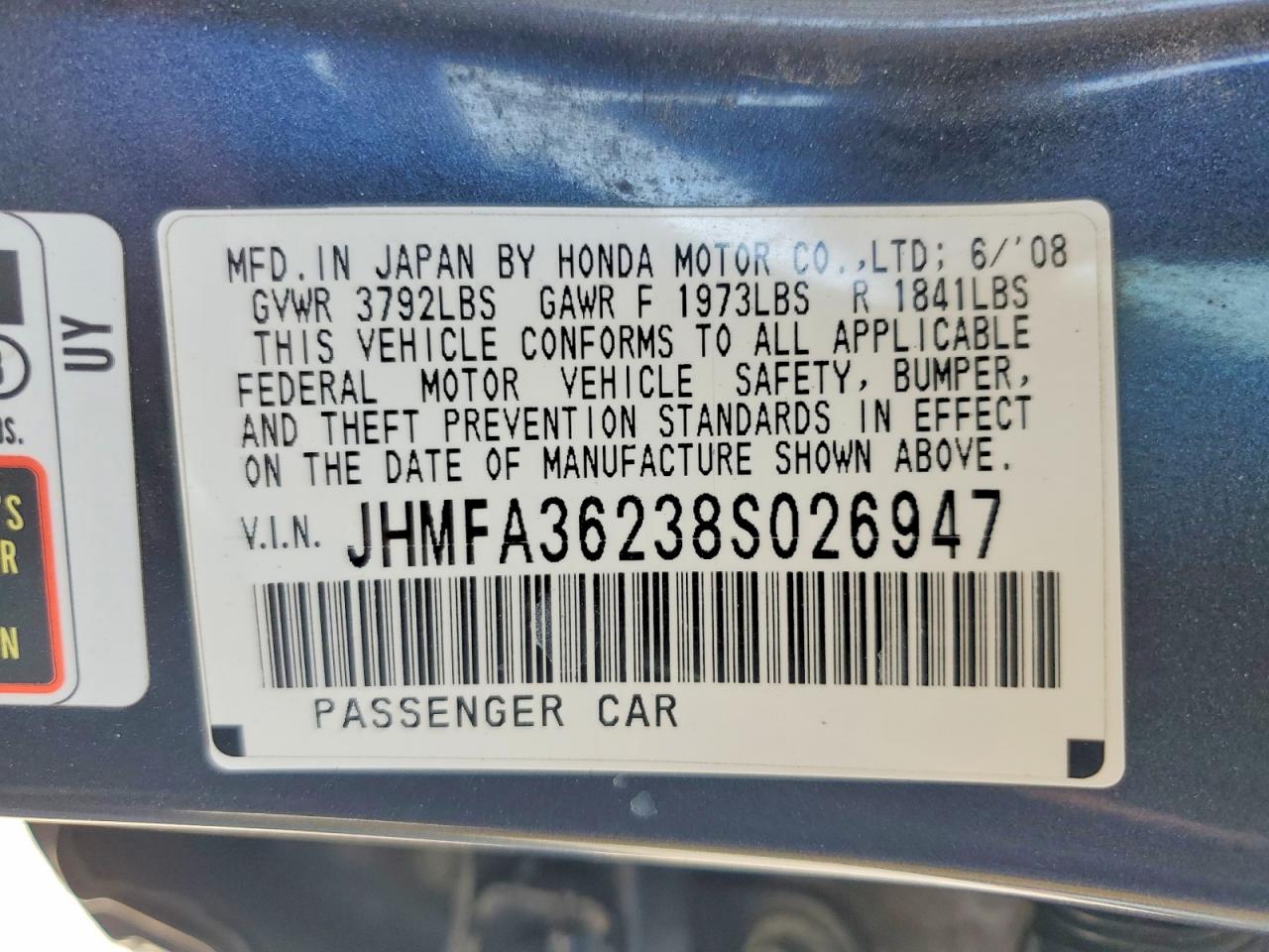 2008 Honda Civic Hybrid Gray vin: JHMFA36238S026947
