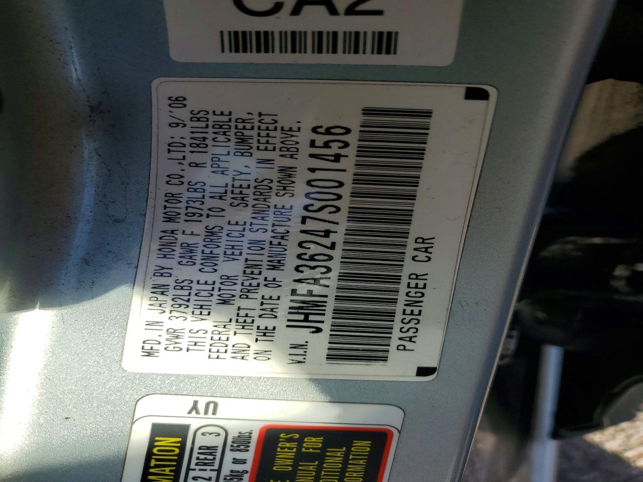 2007 Honda Civic Hybrid Silver vin: JHMFA36247S001456
