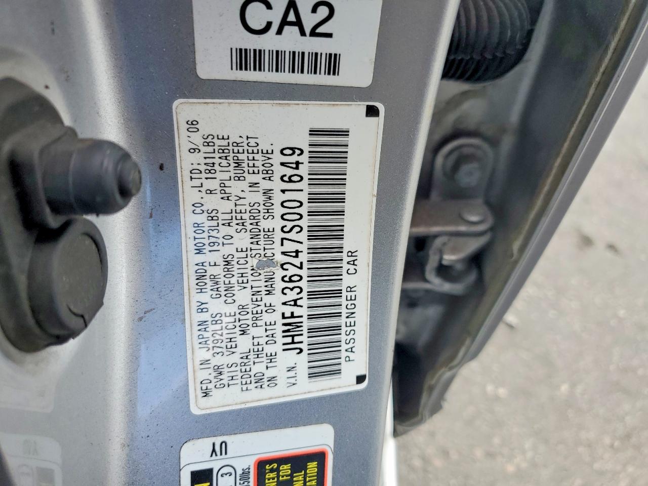 2007 Honda Civic Hybrid Silver vin: JHMFA36247S001649