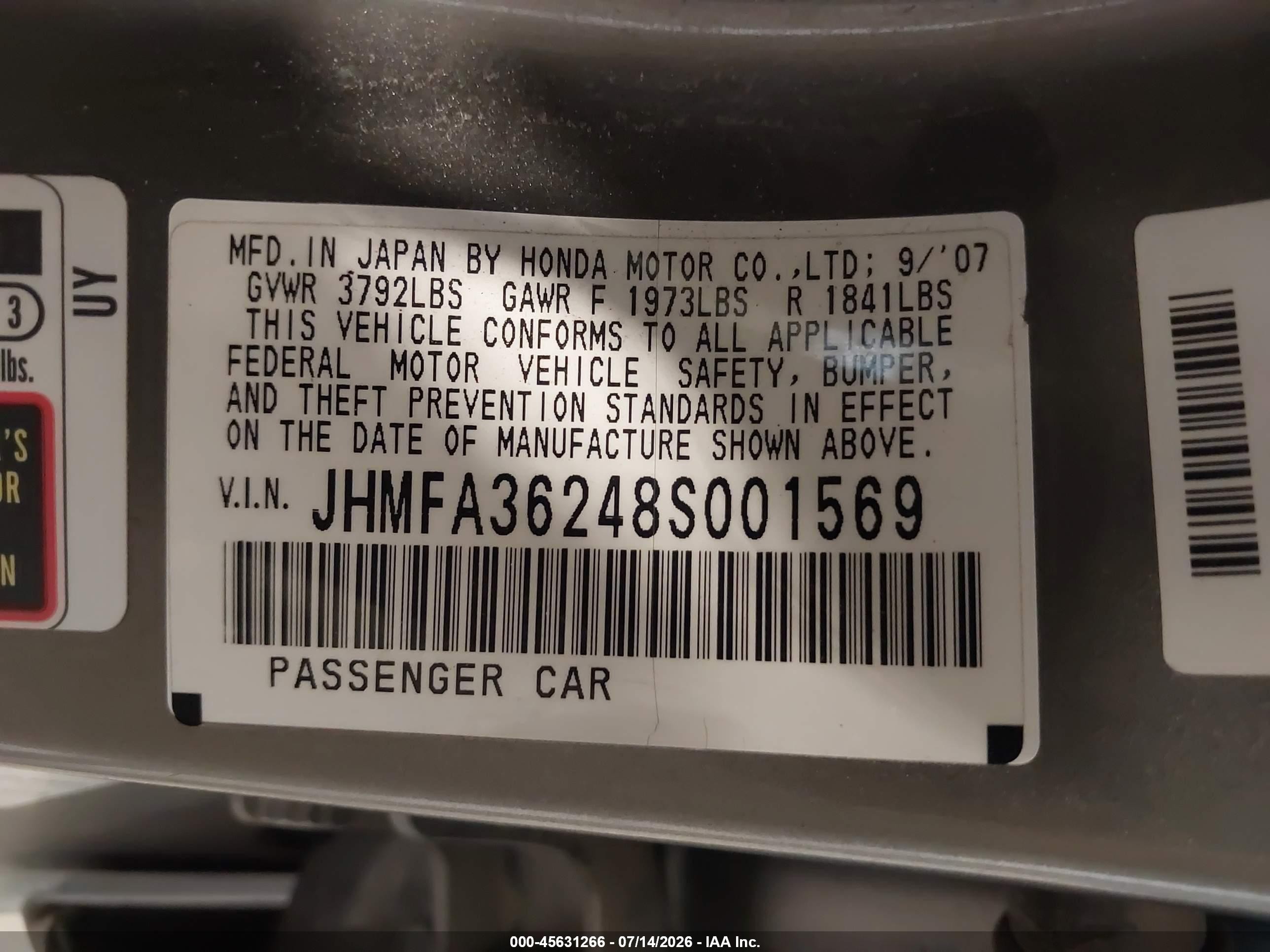 2008 Honda Civic Hybrid   Gray vin: JHMFA36248S001569