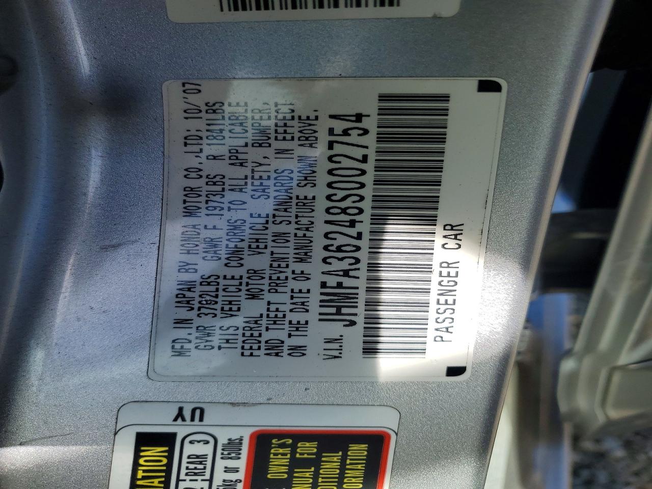 2008 Honda Civic Hybrid Silver vin: JHMFA36248S002754