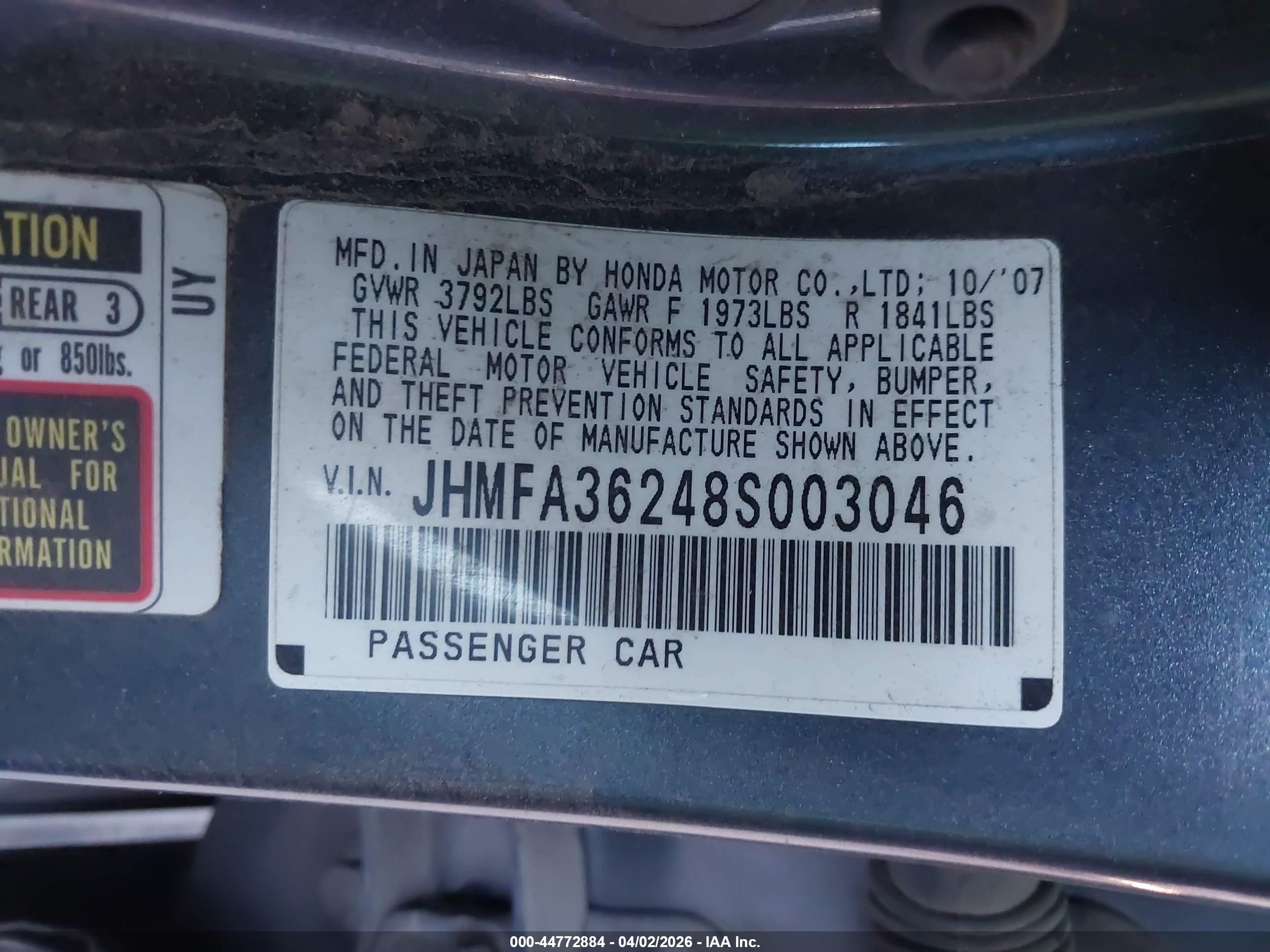 2008 Honda Civic Hybrid   Gray vin: JHMFA36248S003046