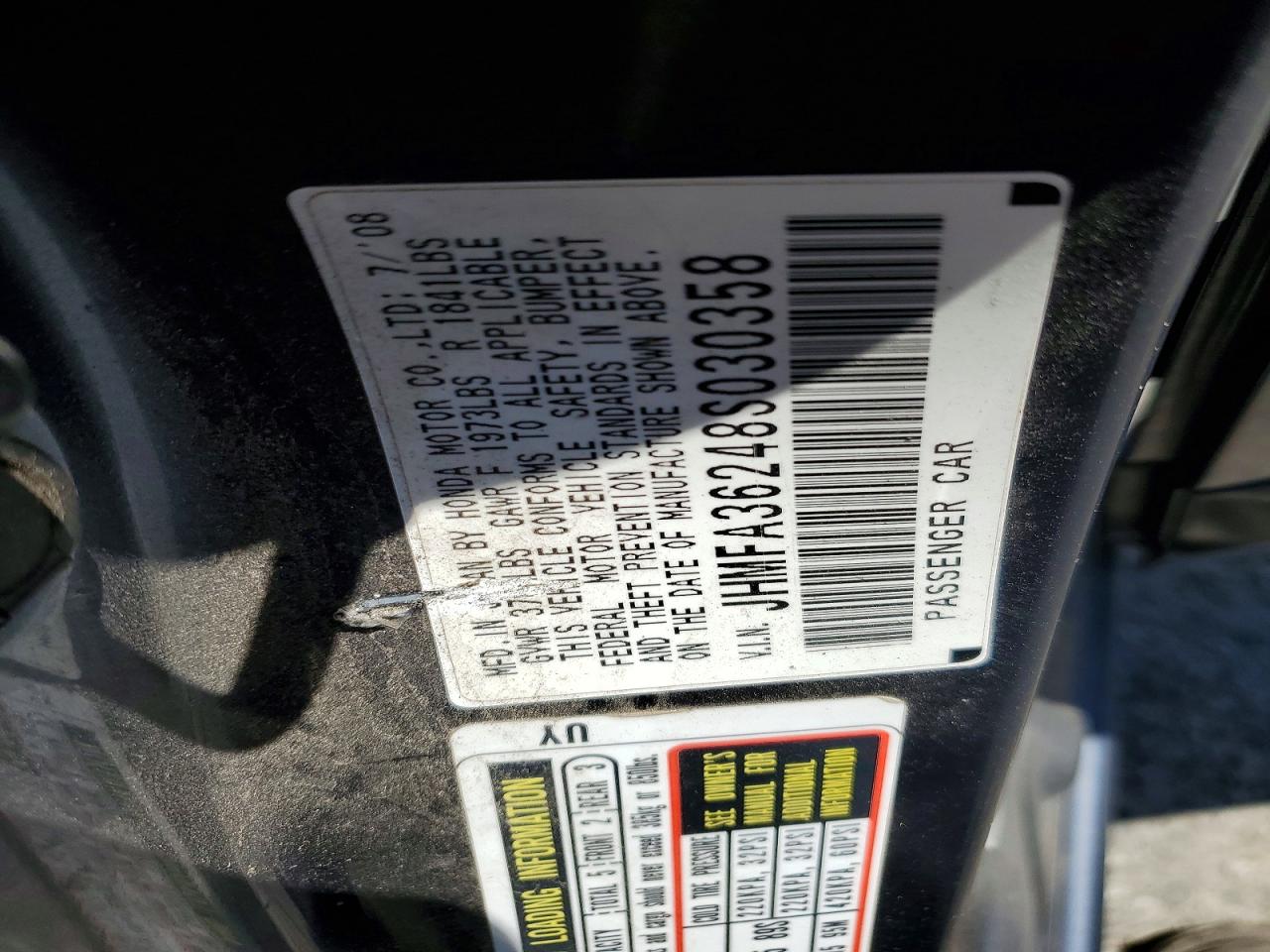 2008 Honda Civic Hybrid Blue vin: JHMFA36248S030358