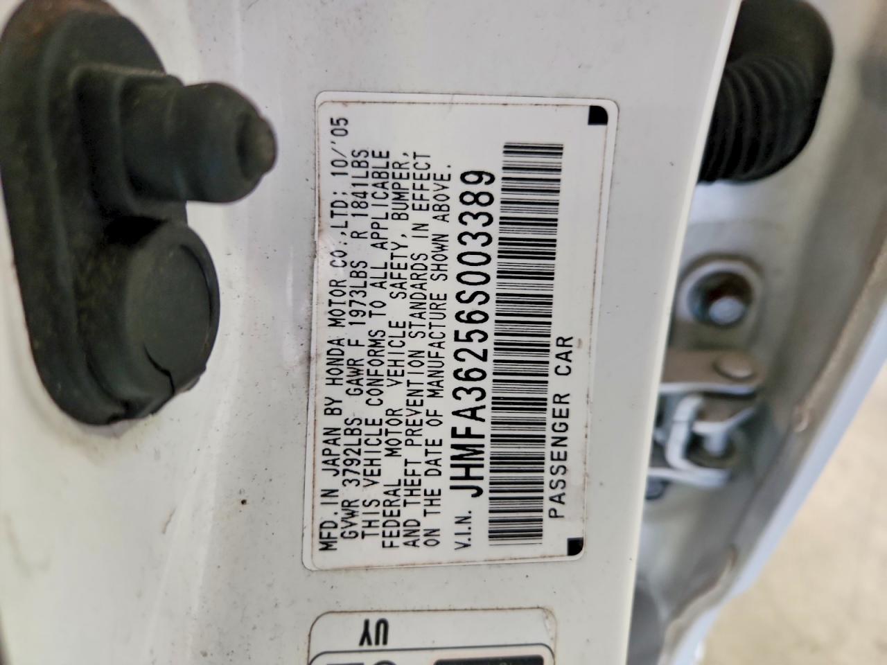 2006 Honda Civic Hybrid White vin: JHMFA36256S003389