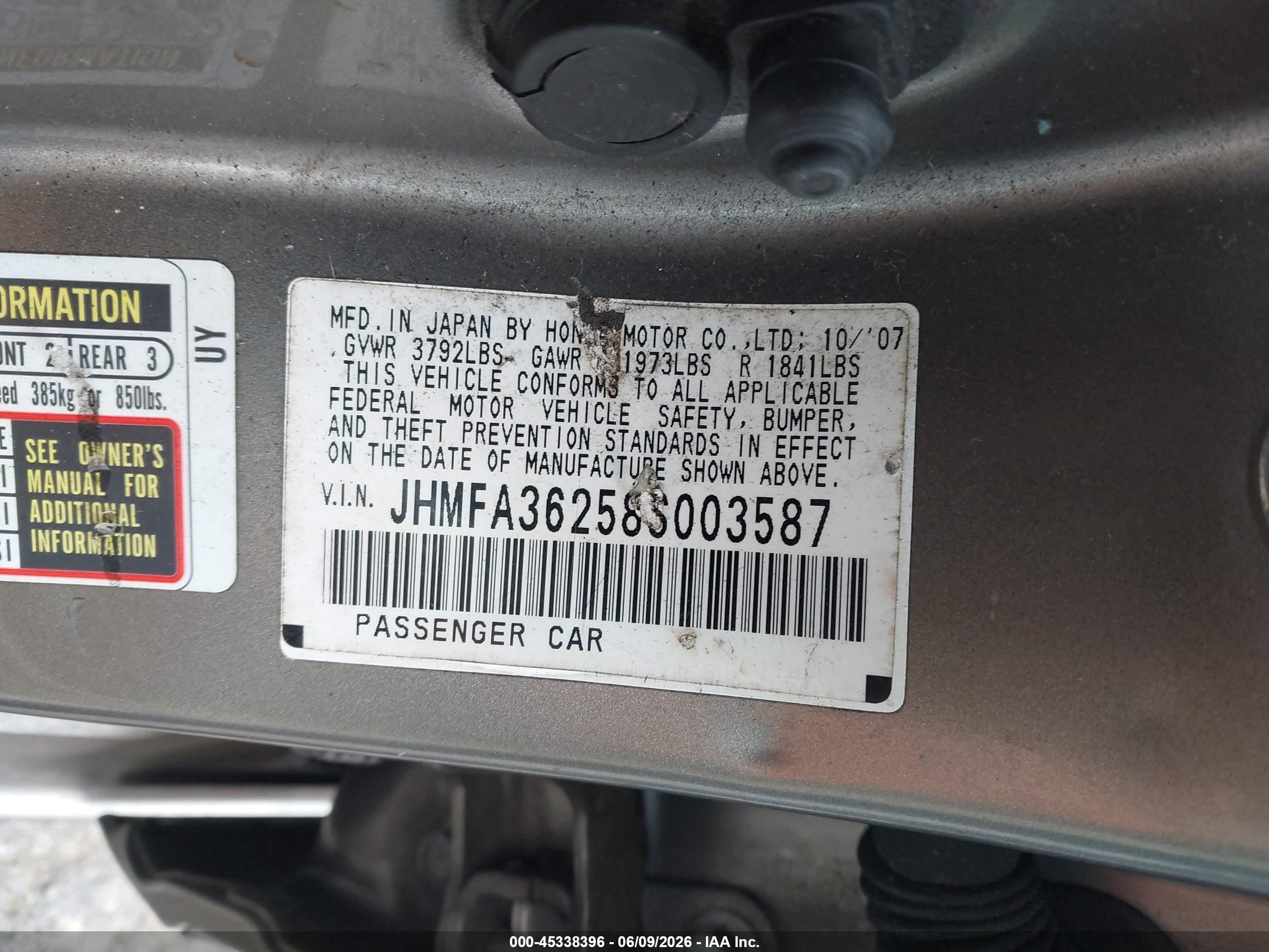 2008 Honda Civic Hybrid   Gray vin: JHMFA36258S003587