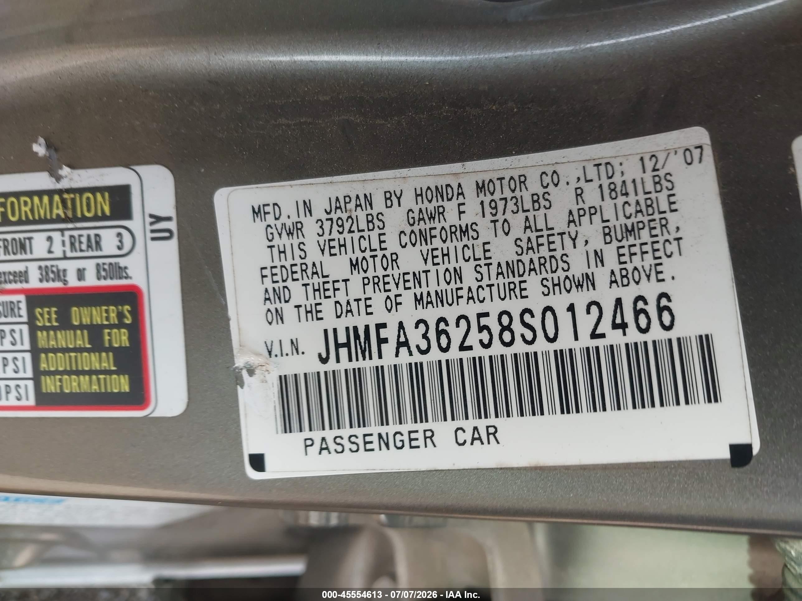 2008 Honda Civic Hybrid   Gray vin: JHMFA36258S012466