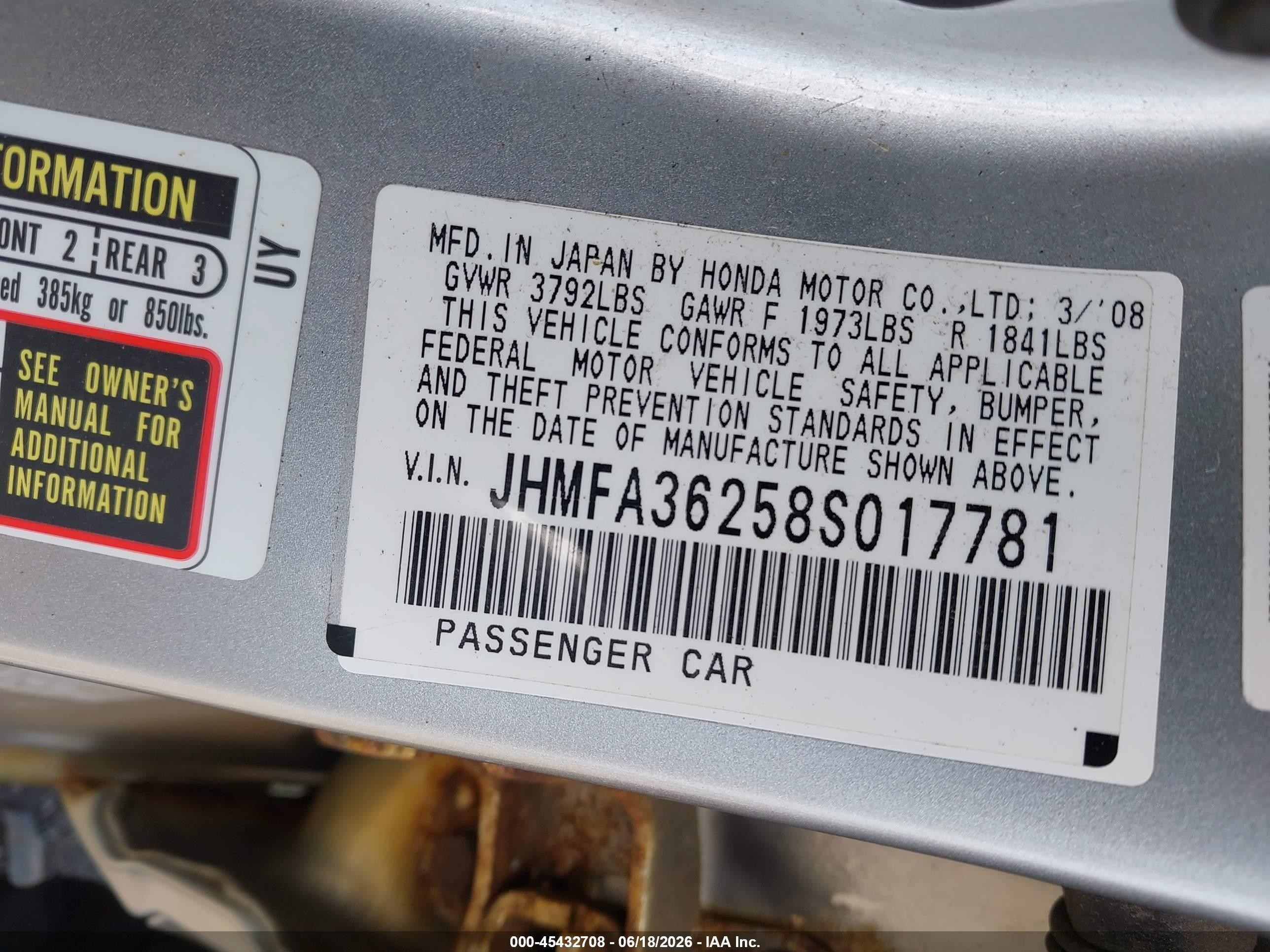 2008 Honda Civic Hybrid   Silver vin: JHMFA36258S017781