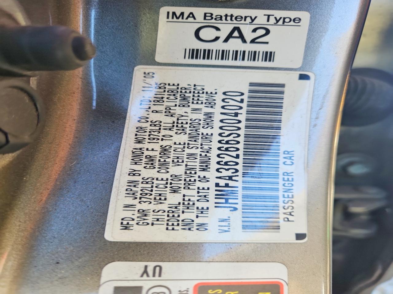 2006 Honda Civic Hybrid Gold vin: JHMFA36266S004020