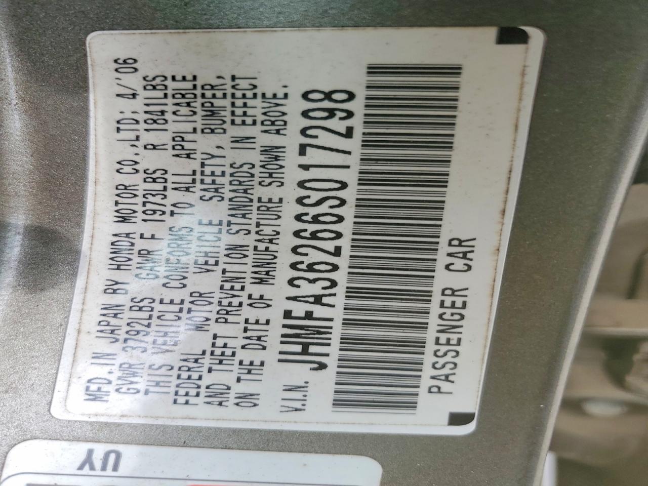 2006 Honda Civic Hybrid Brown vin: JHMFA36266S017298