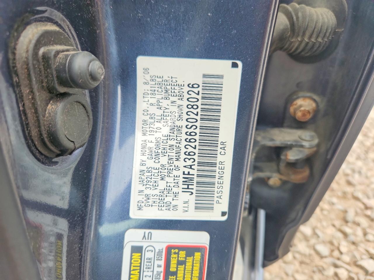2006 Honda Civic Hybrid Blue vin: JHMFA36266S028026