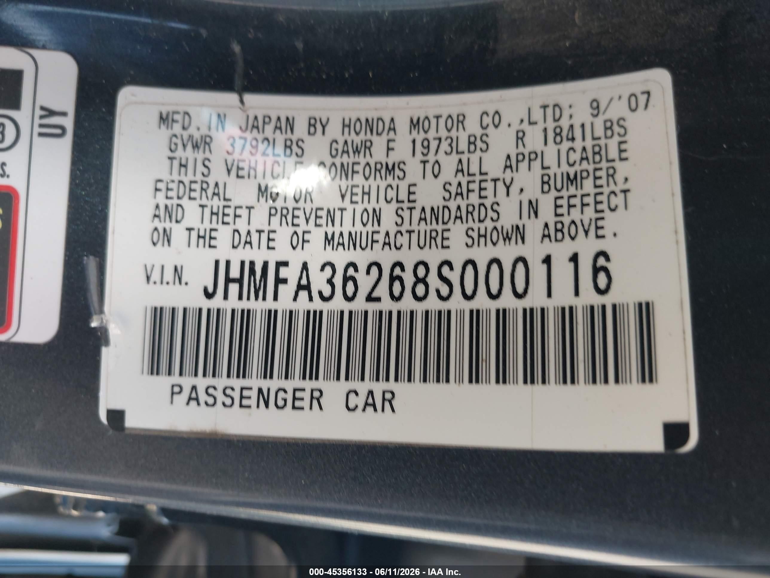 2008 Honda Civic Hybrid   Gray vin: JHMFA36268S000116